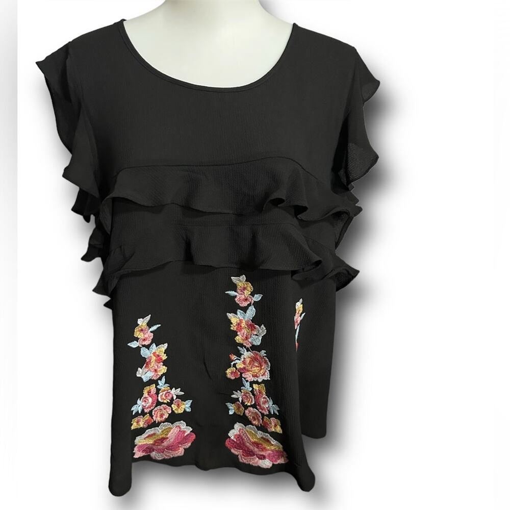 Andree By Unit Flutter Sleeve Black Ruffle Embroi… - image 1